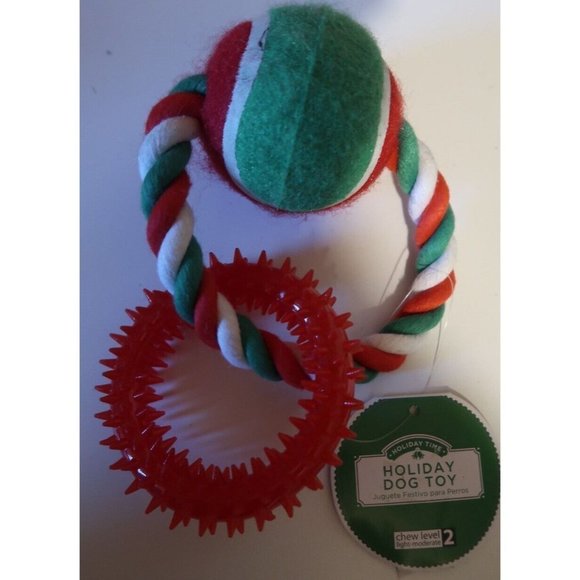 Holiday Time Other - Holiday Time Ring N Ball Red & Green Chew Tug Of War Dog Toy - Stocking Stuffer